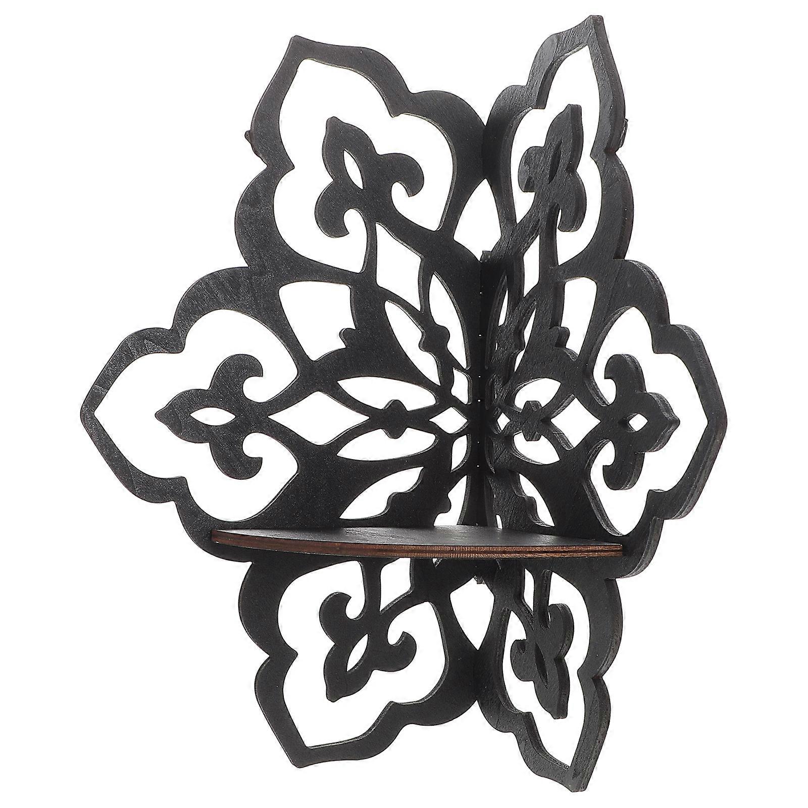 Black Wooden Corner Shelf Floating Decorative Candle Holder