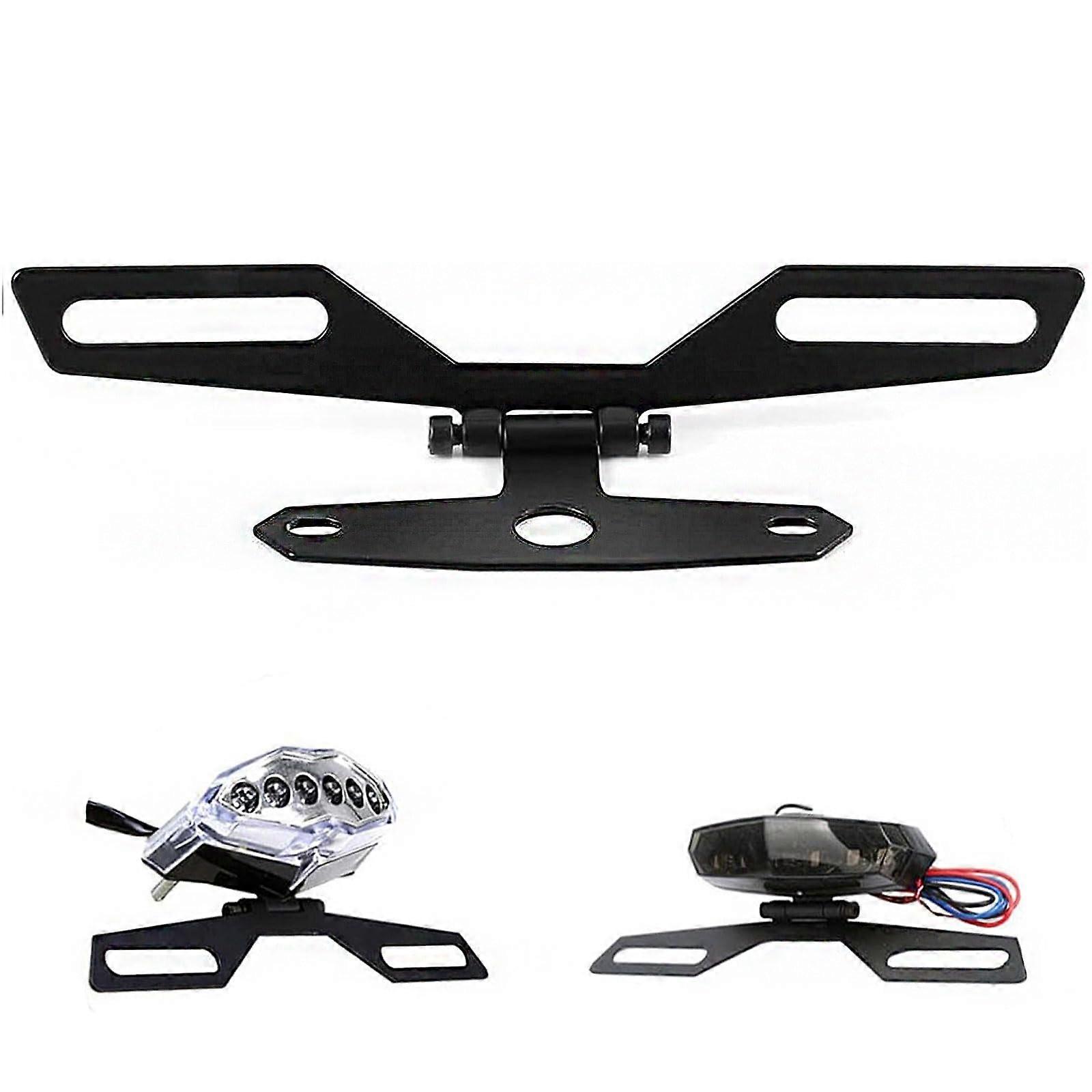 Universal Adjustable Motorcycle License Plate Holder with Foldable Tail Light Bracket, Aluminum Alloy