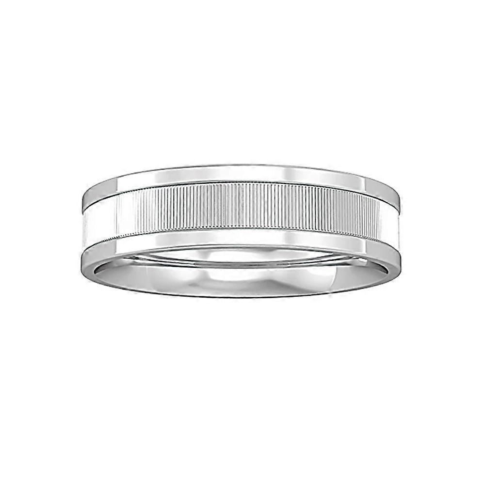 Jewelco London 18ct White Gold Flat-Court Horizontal Rib Cut Band Wedding Ring 5mm