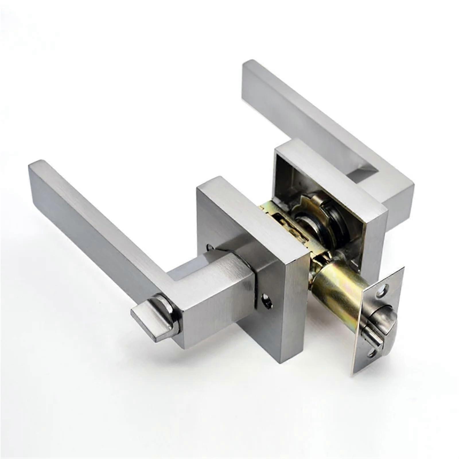 Square Silver Interior Door Handle with Lock for Bedroom or Bathroom, Durable Spherical Design
