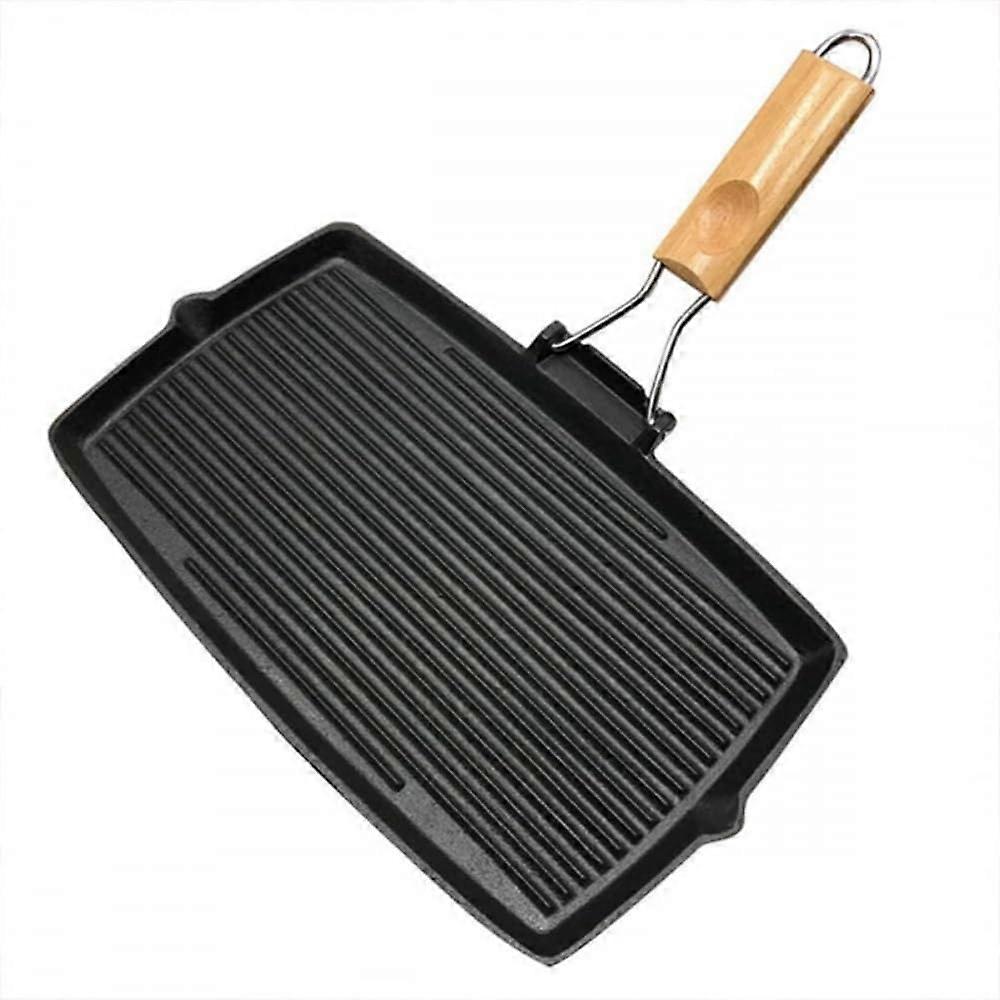Cast Iron Grill Pan with Foldable Handle, Rectangular Griddle for Even Heat BBQ and Steak Cooking