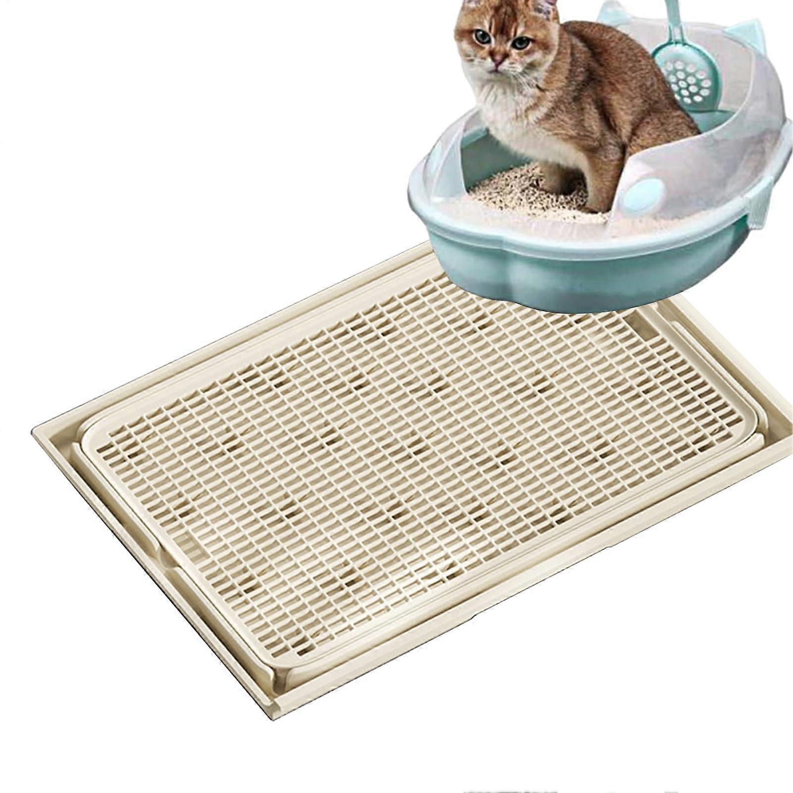 Waterproof Large Cat Litter Mat with Double Layer Design and AntiSlip Base in Khaki