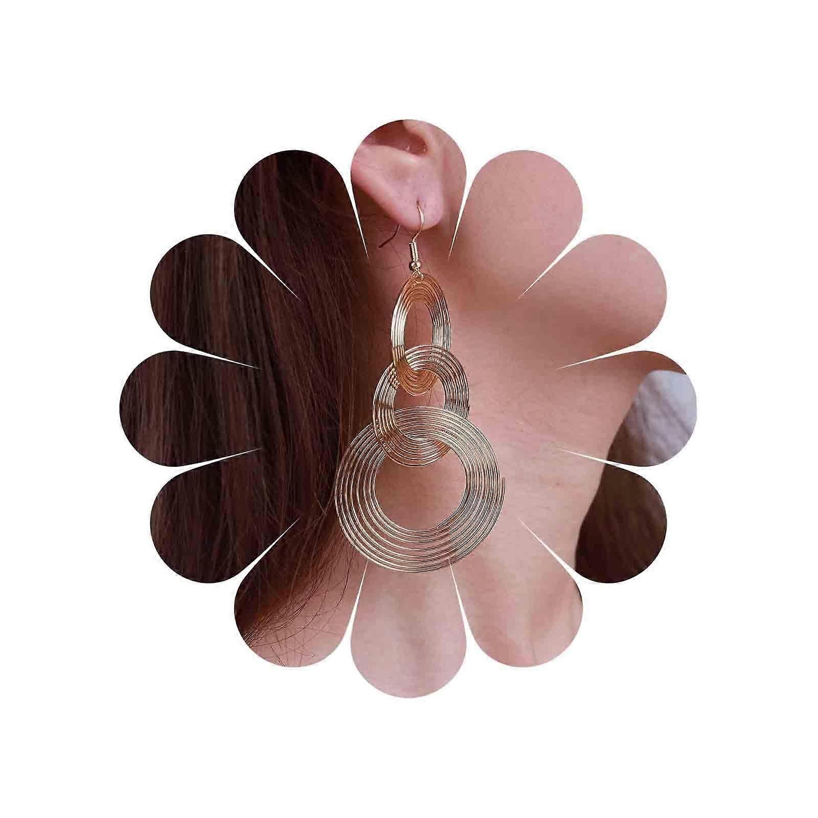 Gold Hoop Earrings Large Hollow Circle Dangle Handmade Geometric Boho Statement Drop Earrings