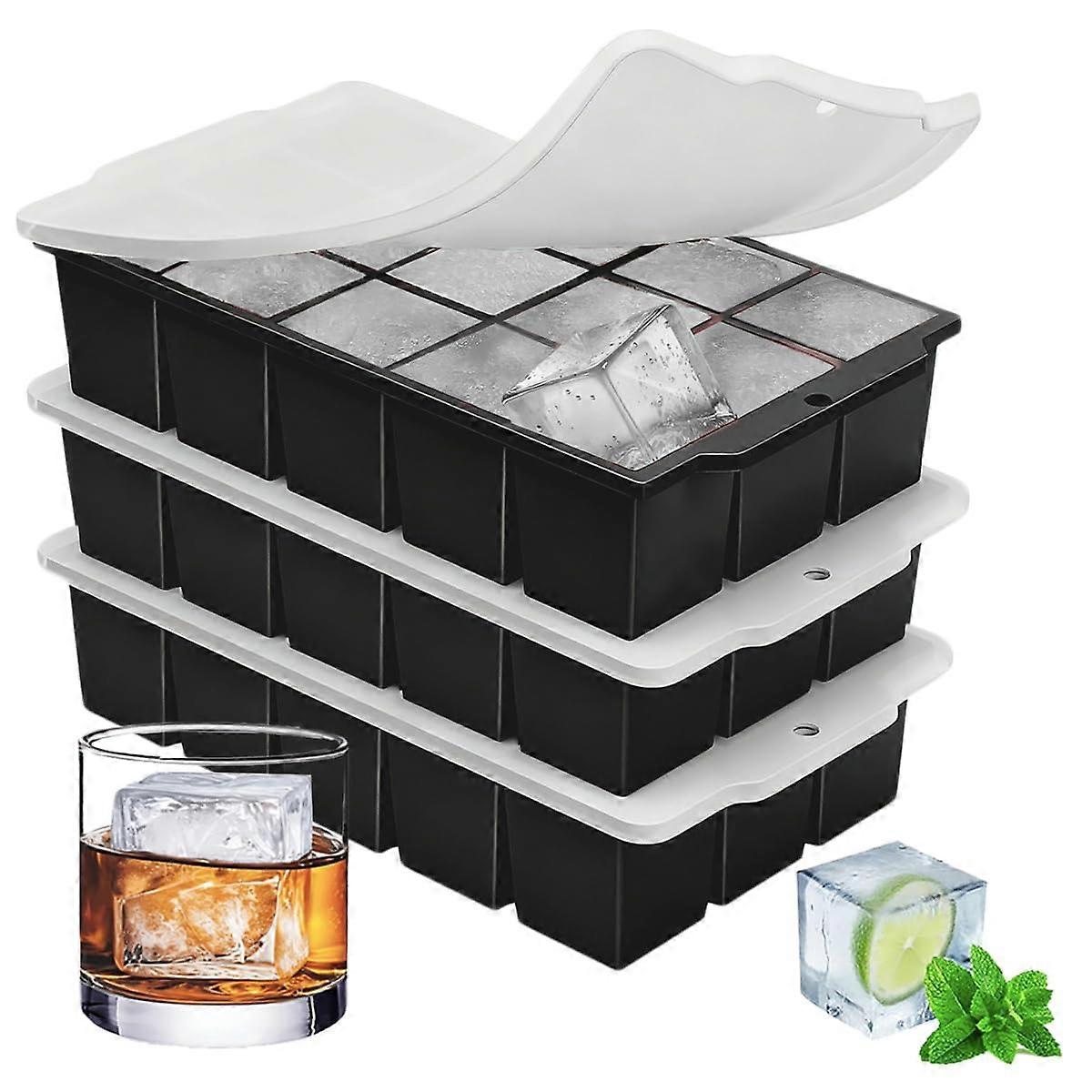 Silicone Ice Cube Tray 3 Pack with Lid, BPA  Large Molds for Whiskey, Stackable Easy Release