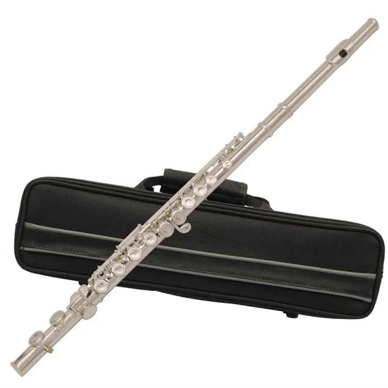 Student Flute Silver Plated C Key 16 Hole Beginner Flute with Split E Mechanism and Carry Case