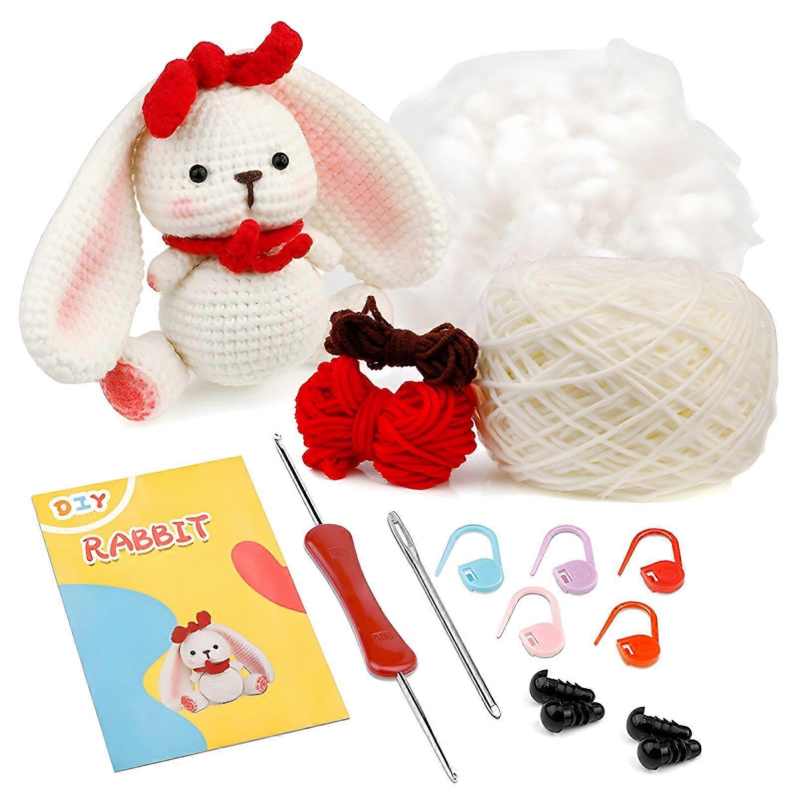 Crochet Kit for Beginners with StepbyStep Tutorials, Christmas White Rabbit DIY Gift for Kids