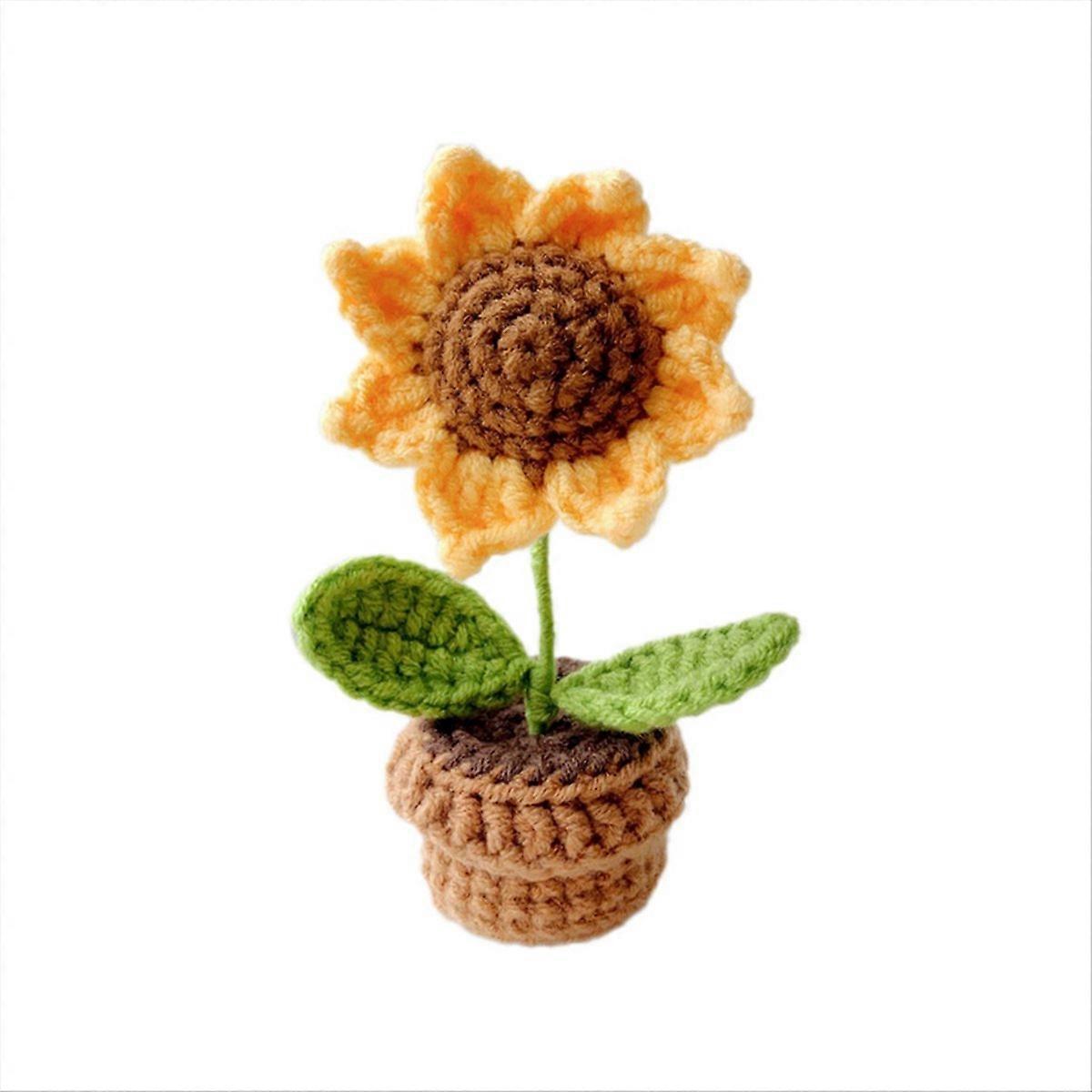 A Hand-Knitted Flowers Potted Crochet