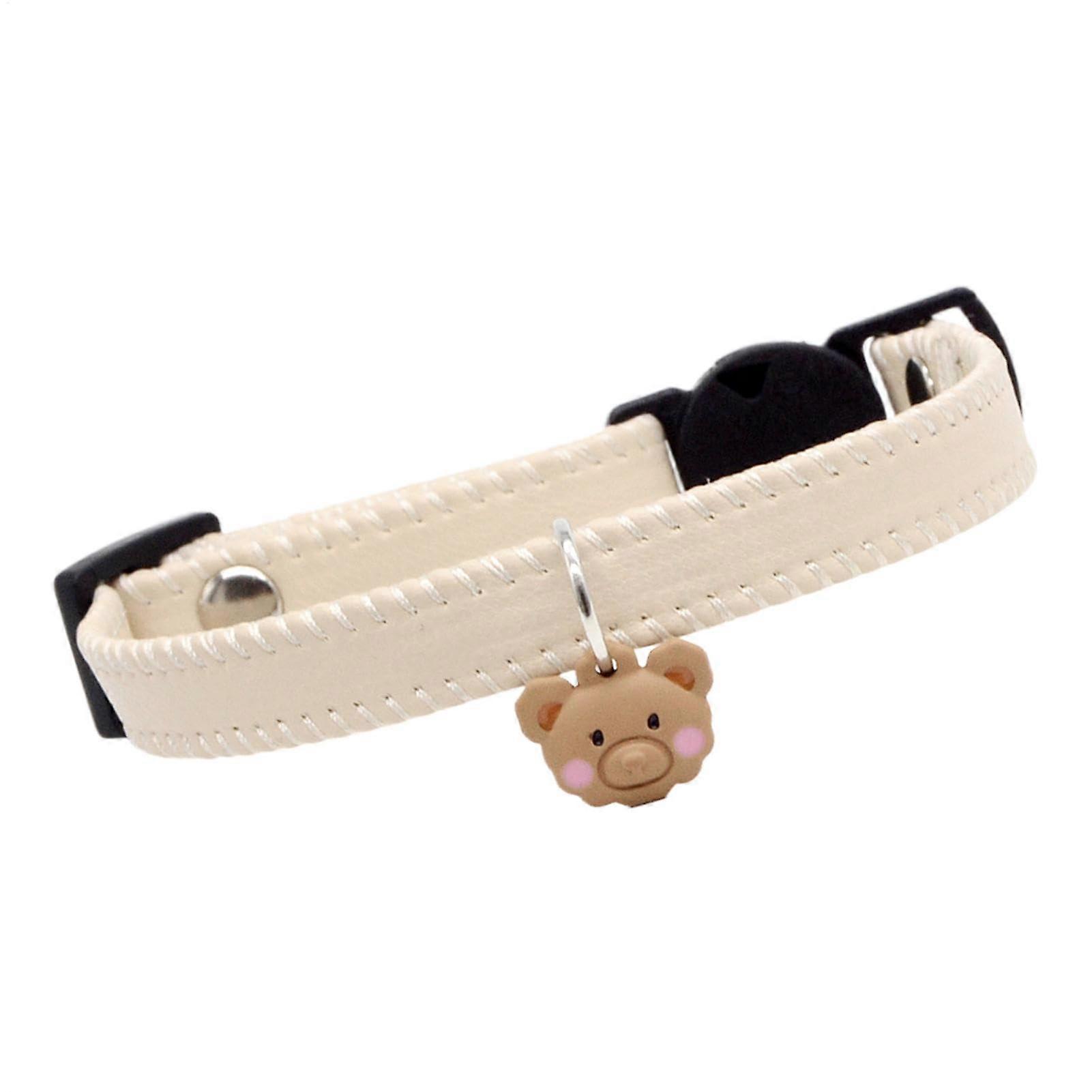 Cat Collar Adjustable Soft PU Leather with Pendant and Cute Bear Design Quick Release Buckle