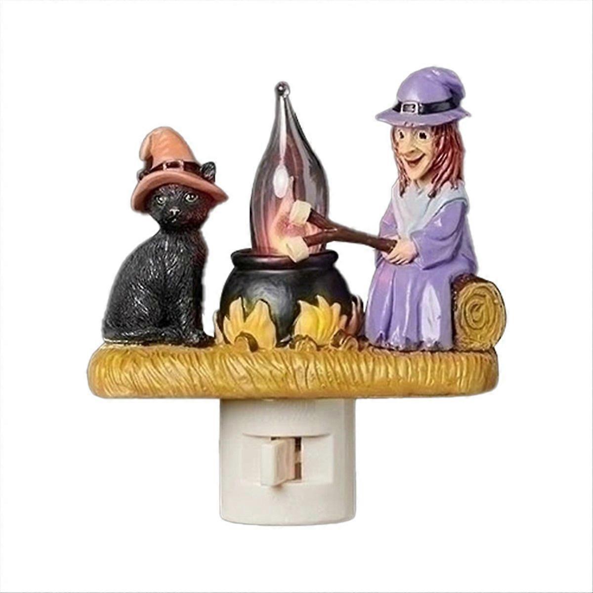 Cat and Witch Campfire Flickering Nightlight EU Plug