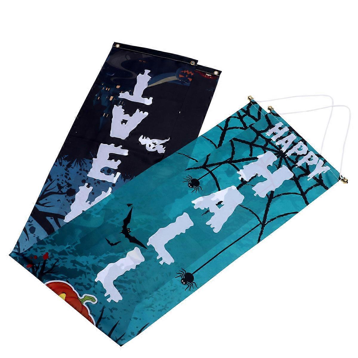 Hanging Banners Halloween Decor Polyester Cloth Rectangle Shape for Costume Party 1Pair