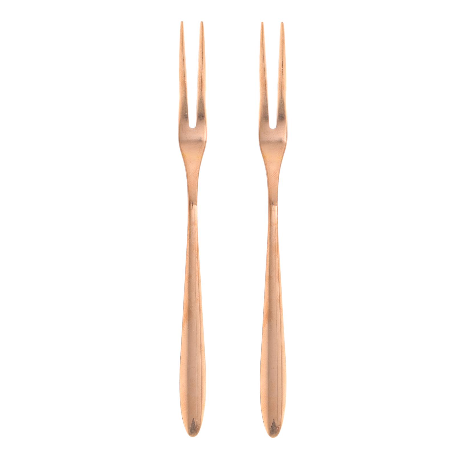 Metal Dessert Fork Flat Shape Fruit Fork For Various Parties Golden 2Pcs