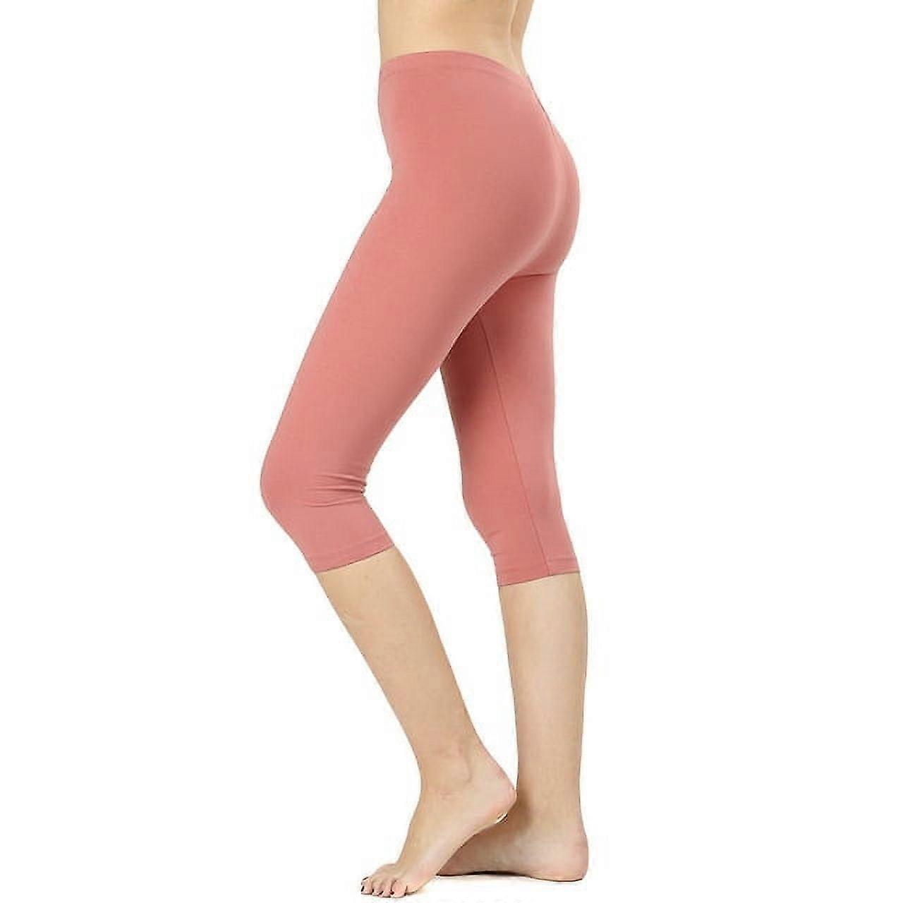 Plus Size Essential Basic Cotton Spandex Stretch Below Knee 15" Length Leggings