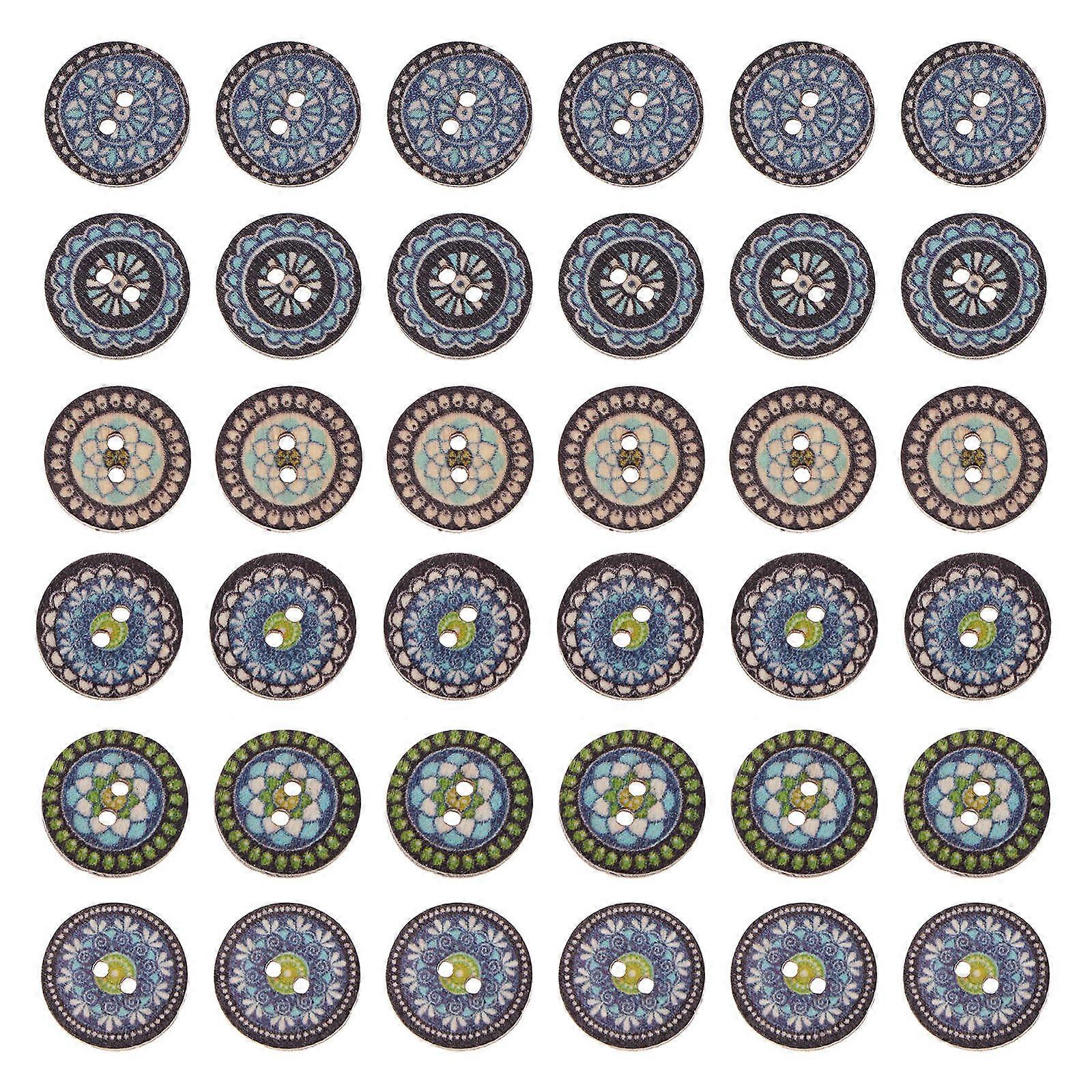 Ethnic Style Button Wooden Button for Decoration 1600Pcs Retro Pattern