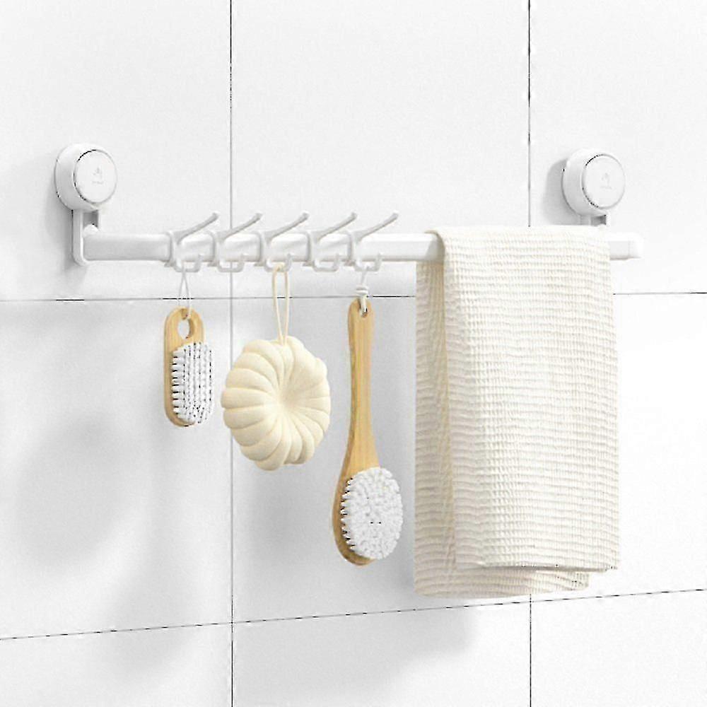 Adjustable towel rack with suction cup and 5 sliding hooks