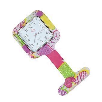 Montre suspendue imprimée de mode portable en silicone infirmière montre carrée de poche pour femmes dames (couleur aléatoire de la couleur d’impression)