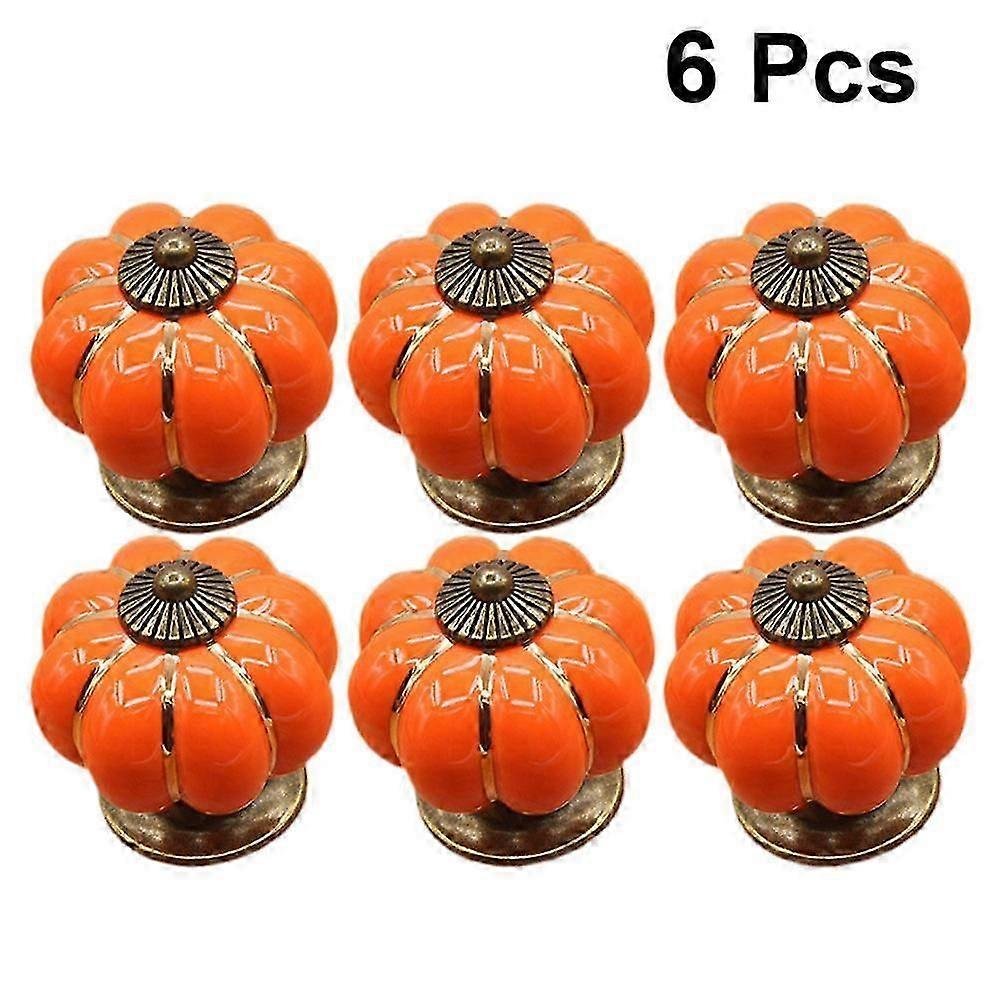 Pumpkin Design Ceramic Cabinet Knobs, Orange Pull Handles for Drawers, Wardrobe, 6-Pack