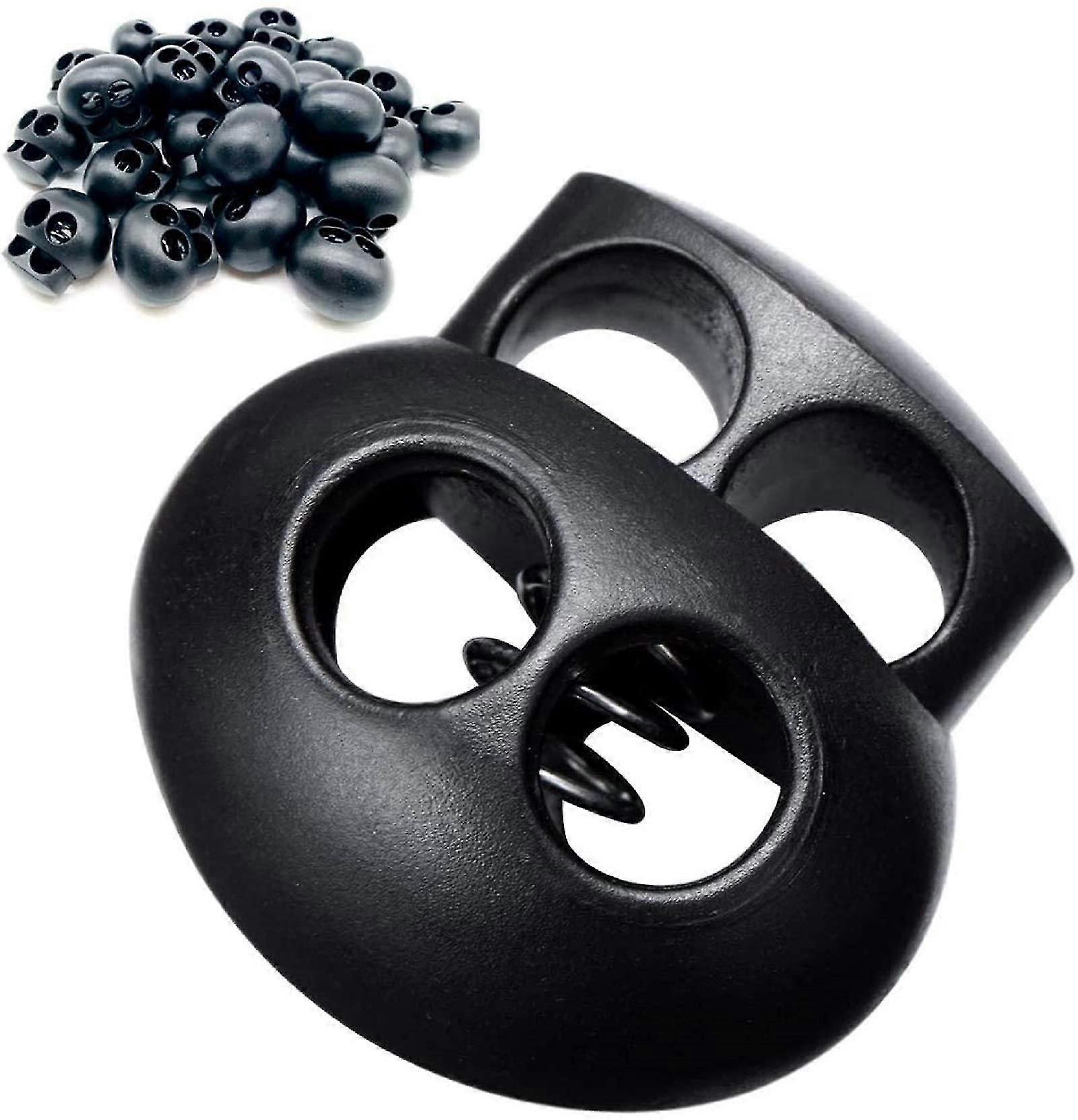 40 Pack Plastic Double Hole Spring Oval Backpack Drawstring Locks Black