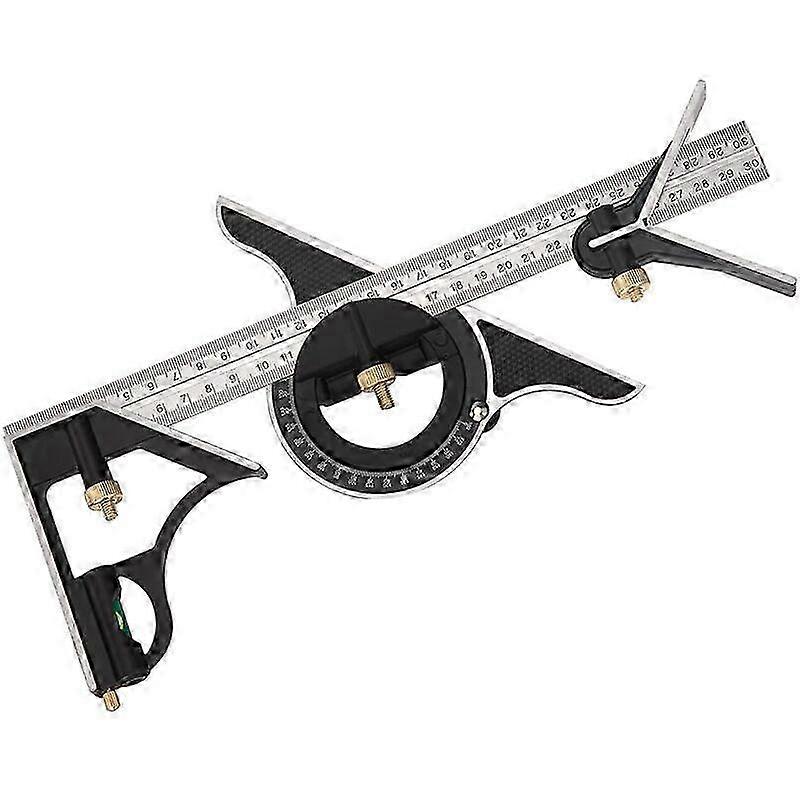 Metal Combination Square Multi-function Carpentry Ruler Combination Angle Ruler with Zero Level Angle Protractor Straight Head 300mm