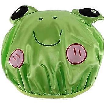 1-Pack Cartoon Frog Bath Hat Double-Layer Waterproof Reusable Elastic Shower Cap for Kids Boys Girls