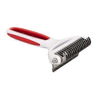 Pet Deshedding Brush 2 in 1 Enthaarungswerkzeug und Entfilzungsunterwolle Harkenkamm zum Entfernen von Knoten Haustierbürste für Katzen Hunde S Rot