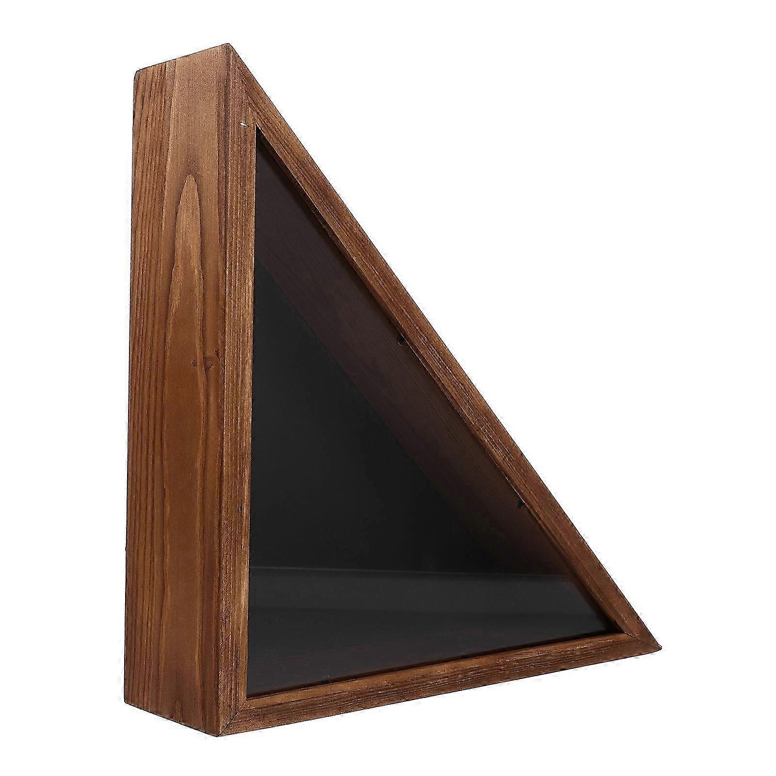 Wooden Flag Display Box, Triangular Shape, Rustic Style, For Wall Decor, Brown