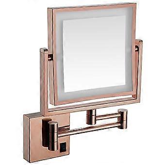 LED Makeup Mirror Wall Mounted Double Sided 1X 3X Magnifying 360 Rotation Rose Gold USB Rechargeable