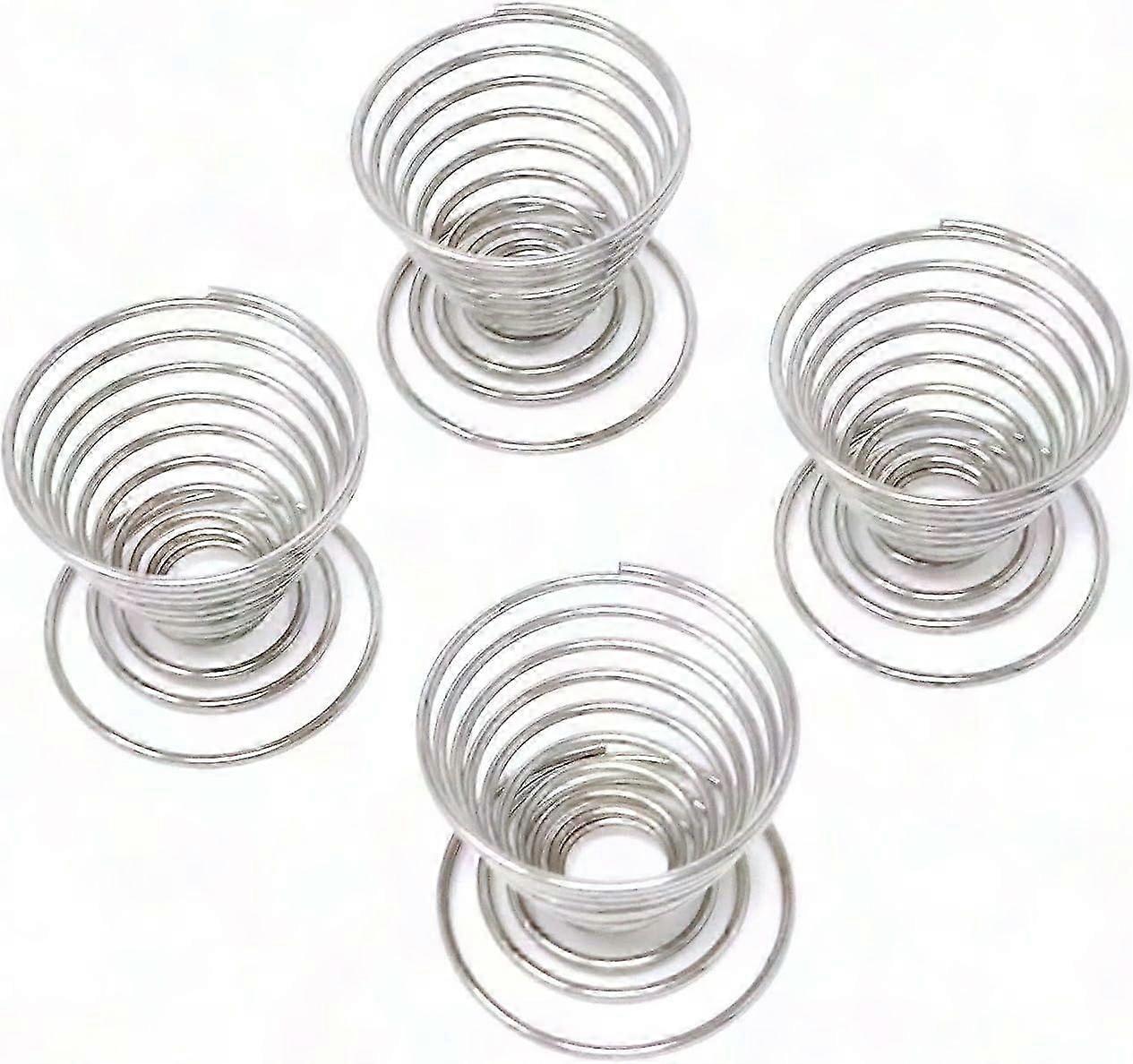 4-Piece Stainless Steel Spring Egg Holder Set (Silver)
