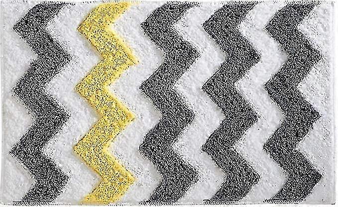 Chevron Shower Mat, Microfiber Polyester Quick Dry Non-Slip Bath Mat with Zigzag Pattern, Grey/Yellow