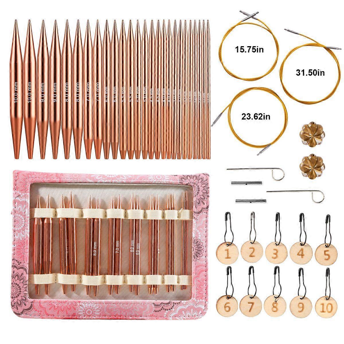 Interchangeable Circular Knitting Needle Set With Carrying Case