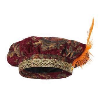 Middeleeuwse Tudors-hoed met veer, geschikt voor Halloween, cosplay en kostuums uit de Renaissance. Muffin-hoed in de stijl van de Tudors, platte cap, hoed voor minstrelden.