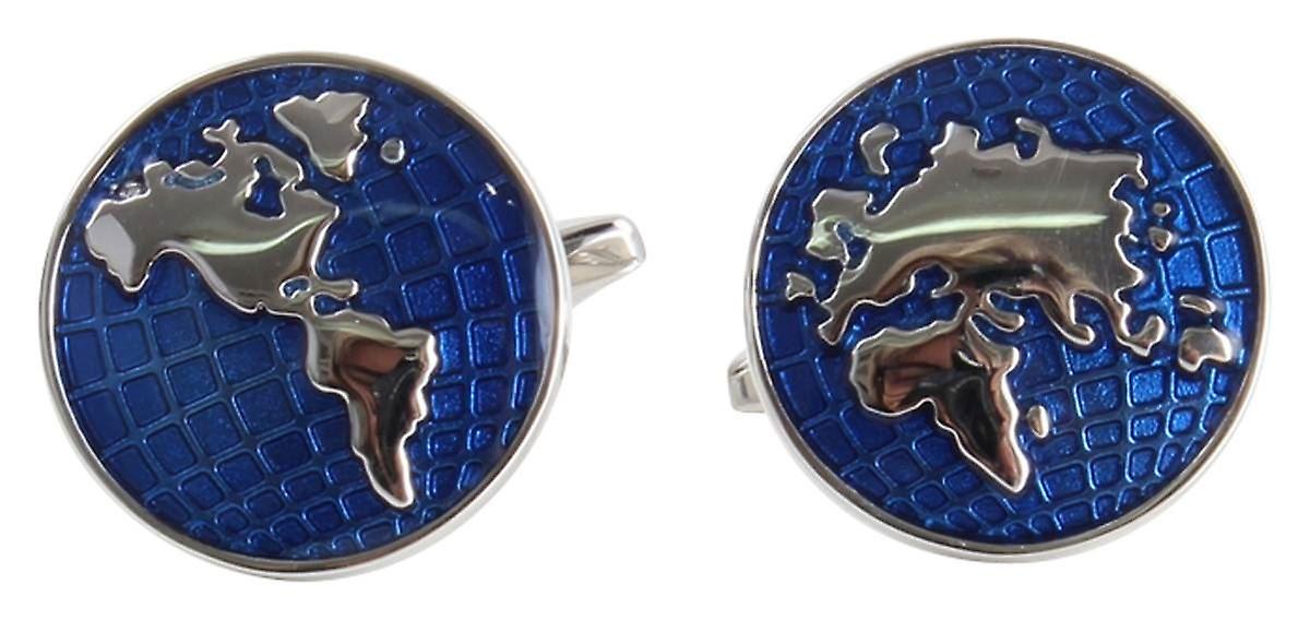 Zennor World Map Culffinks - Blue/Silver