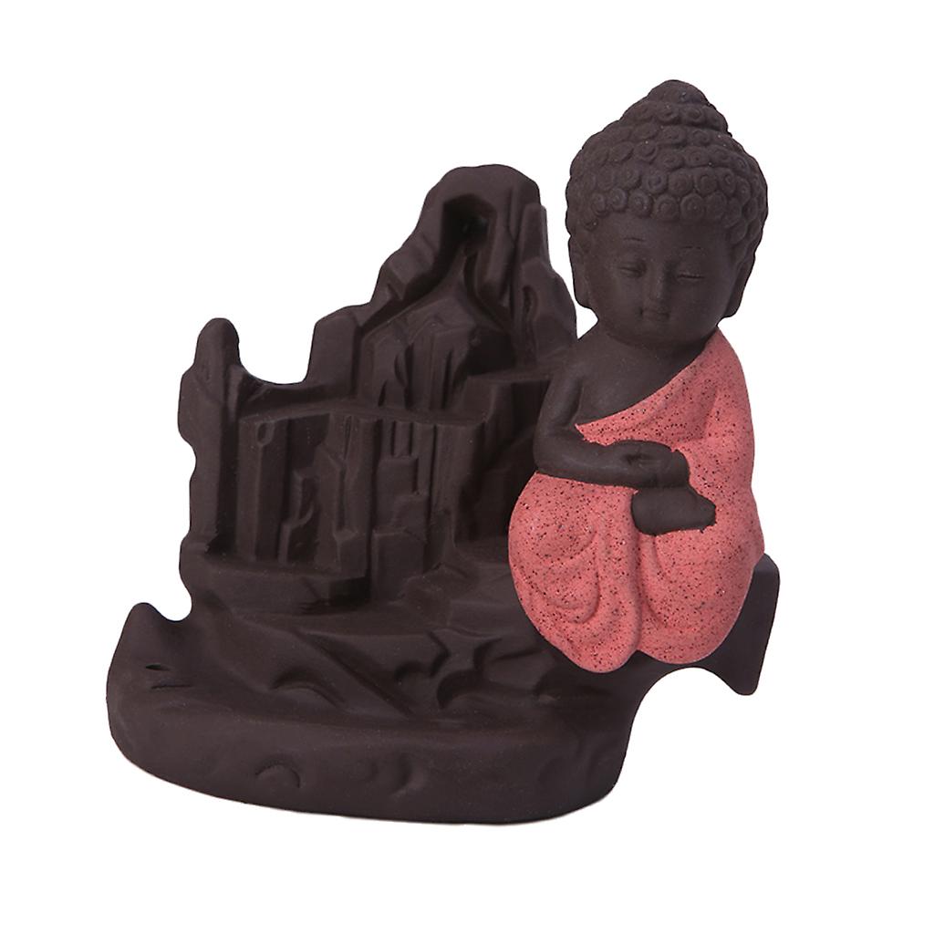 Ceramic Buddha Handcrafted Backflow Censer Holder Incense Burner Decor -Red