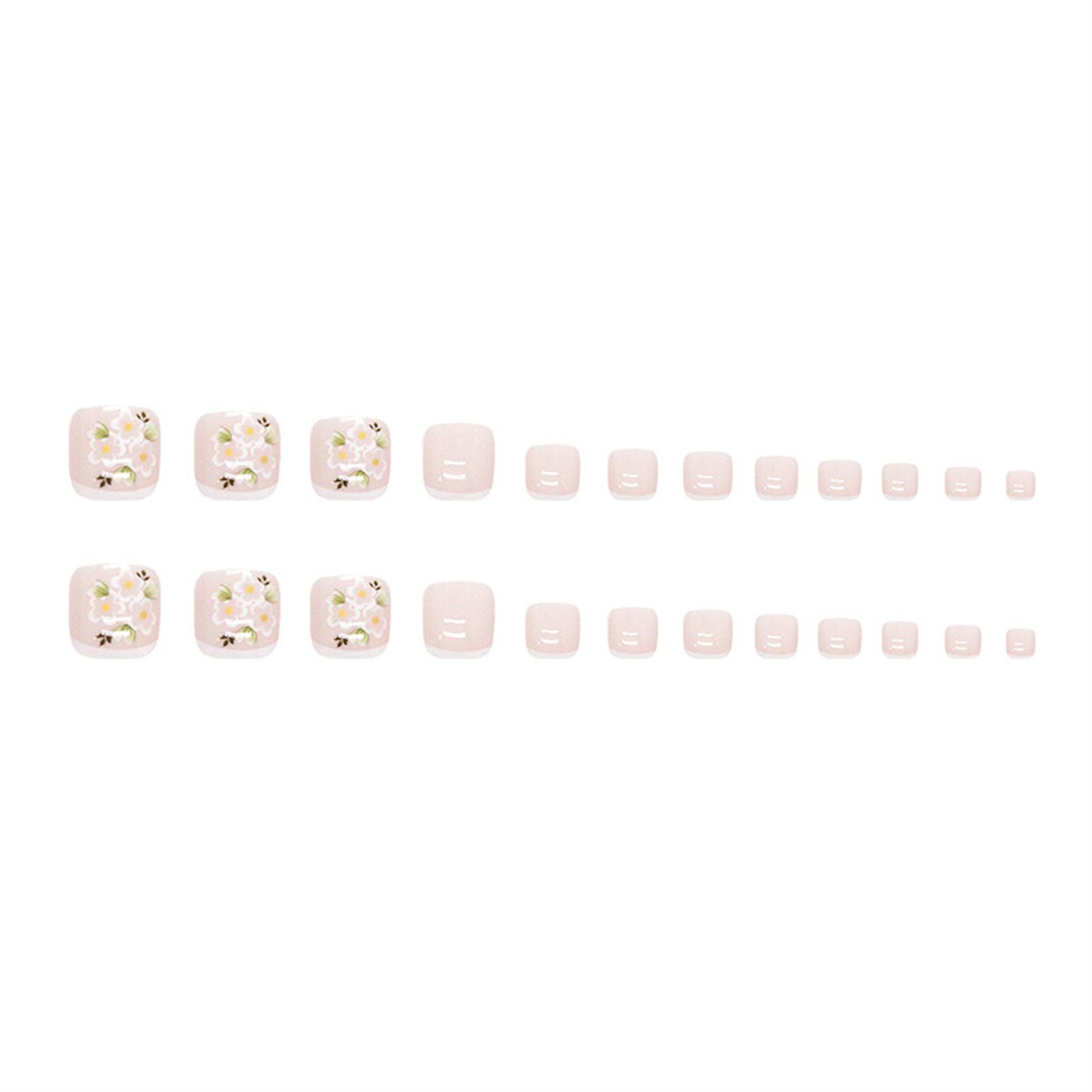 French Gel Toe Nails Tips Kit Yellow Spring Flowers Press On Toe Nails