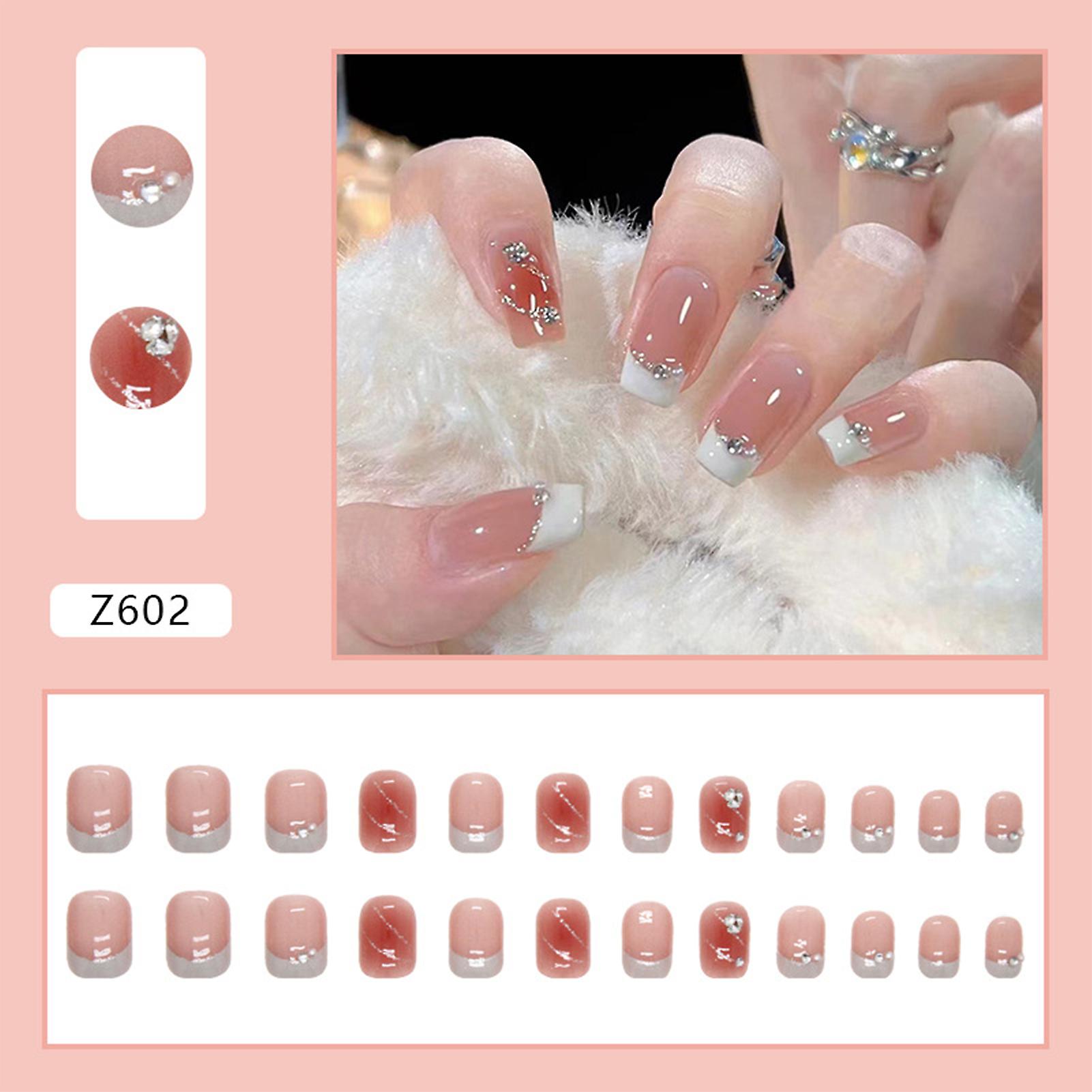 Glossy Pink Medium Square False Nails Noble And Elegant Style Manicure