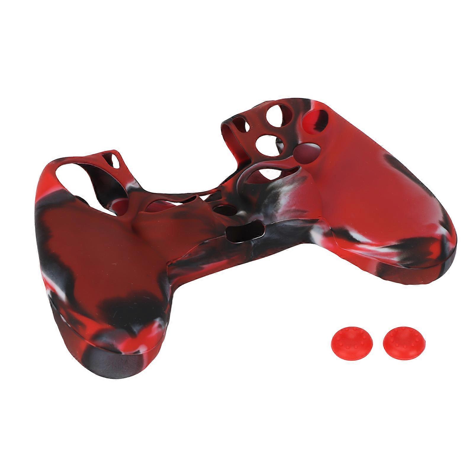 Pair Anti-Slip Silicone Protective Cover with Thumb Grips for PS4 Controller (Camouflage Red for PS4 Controllers)
