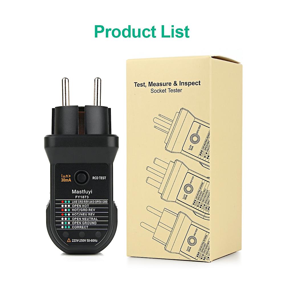 Rcd Electric Socket Tester Outlet Test For Polarity Detector Automatic Neutral Point Charged Grounding Wire Circuit Us/eu Plug