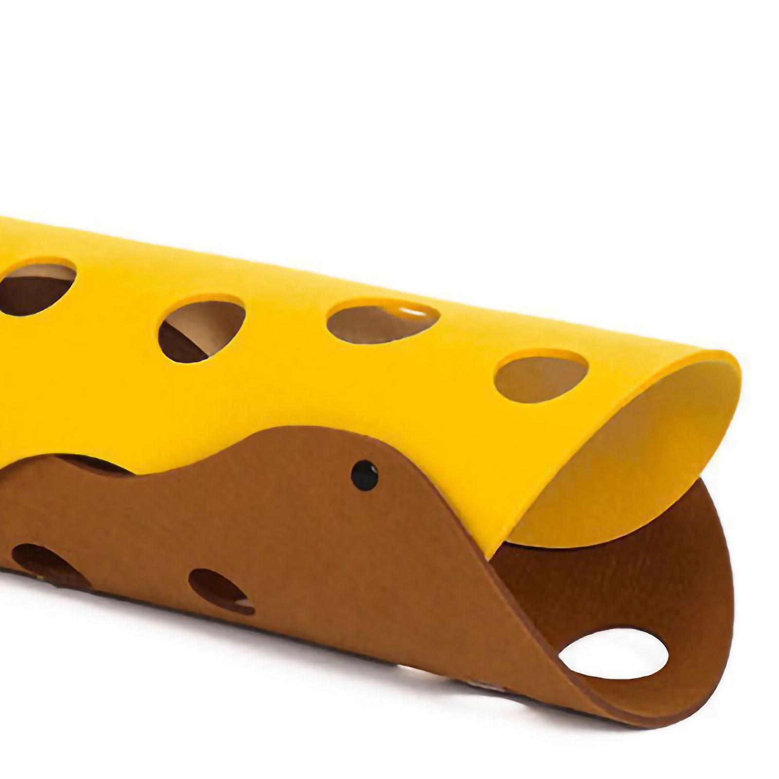 Felt Cat Tunnel Collapsible Interactive Tube Toy Yellow Brown