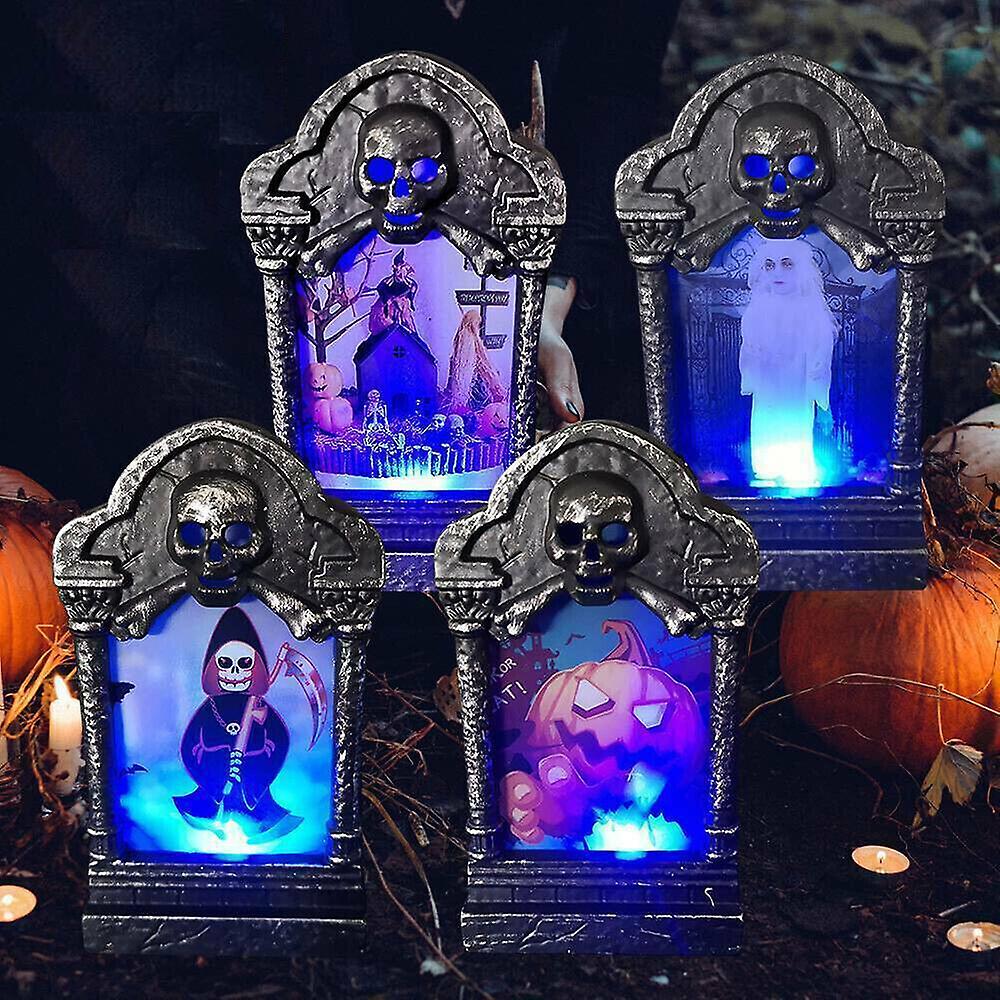 4pcsトゥームストーンLEDライトアップ屋外ハロウィーンパーティーゲームホラー小道具装飾