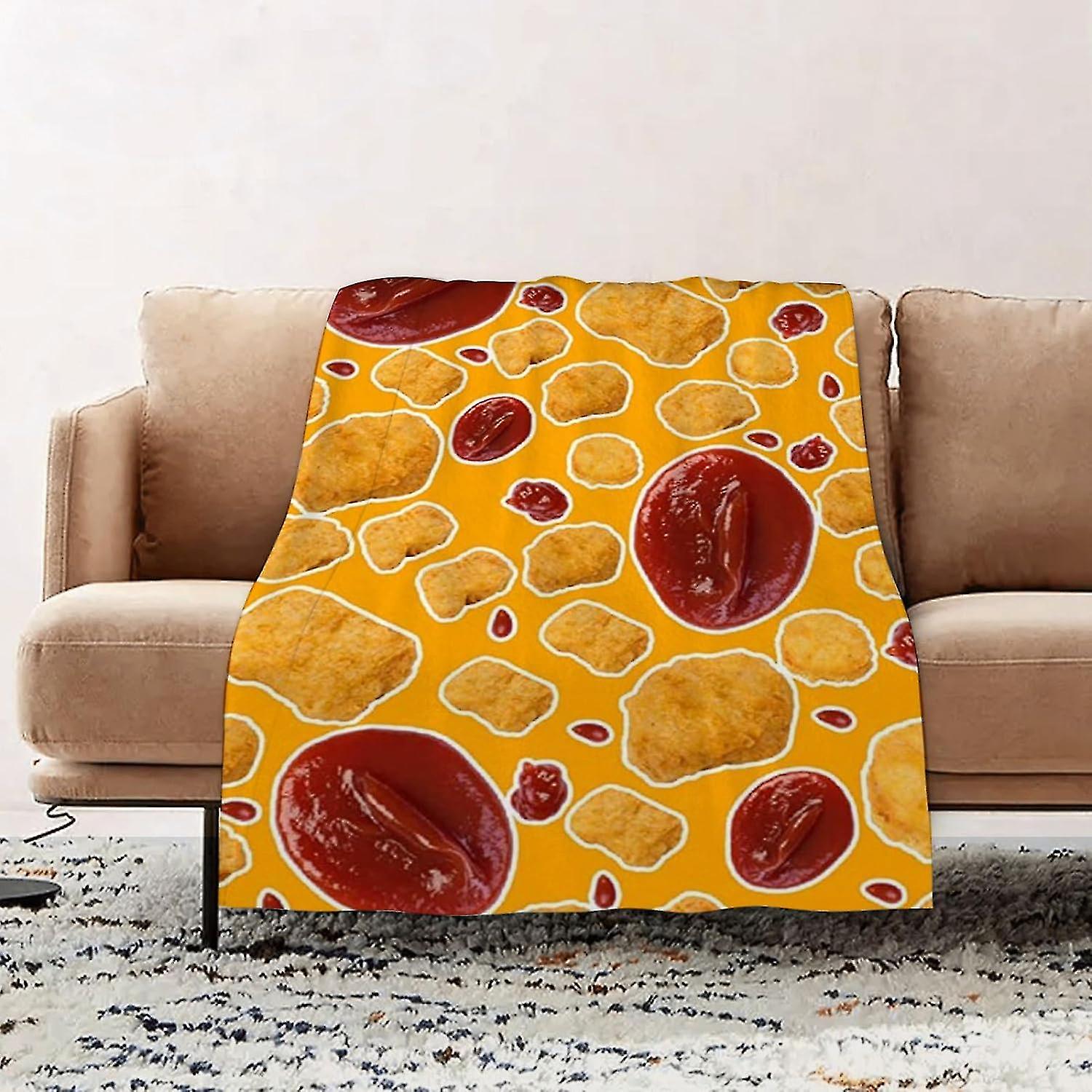 Premium Flannel Throw Blanket - Chicken Nuggets Ketchup 2 Flannel Blanket Sofa Throw, Blanket Fluffy Soft Throw For Bed And Couch Throw/single