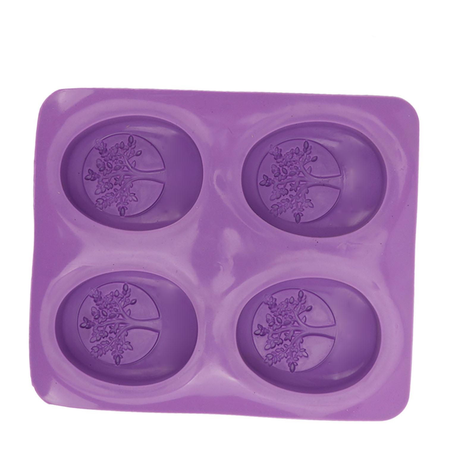 Soap Mold Silicone Material Purple 4 Patterns Flexible Soft Easy Demolding DIY Interesting Oval Shape Molds