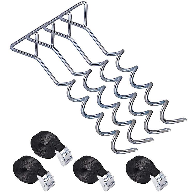 4 Ground Anchors - with 4 Tension Straps 2.3m - Spiral Peg - Anchor Set / Ground Anchor - Universal Trampoline Anchoring Set - 30.5*5.5cm