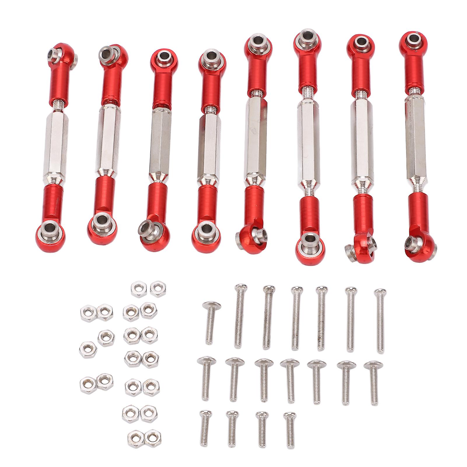 8Pcs Adjustable Metal Aluminum Alloy Servo Pull Rods for WPL C14 C24 B14 MN D90 D91, Red