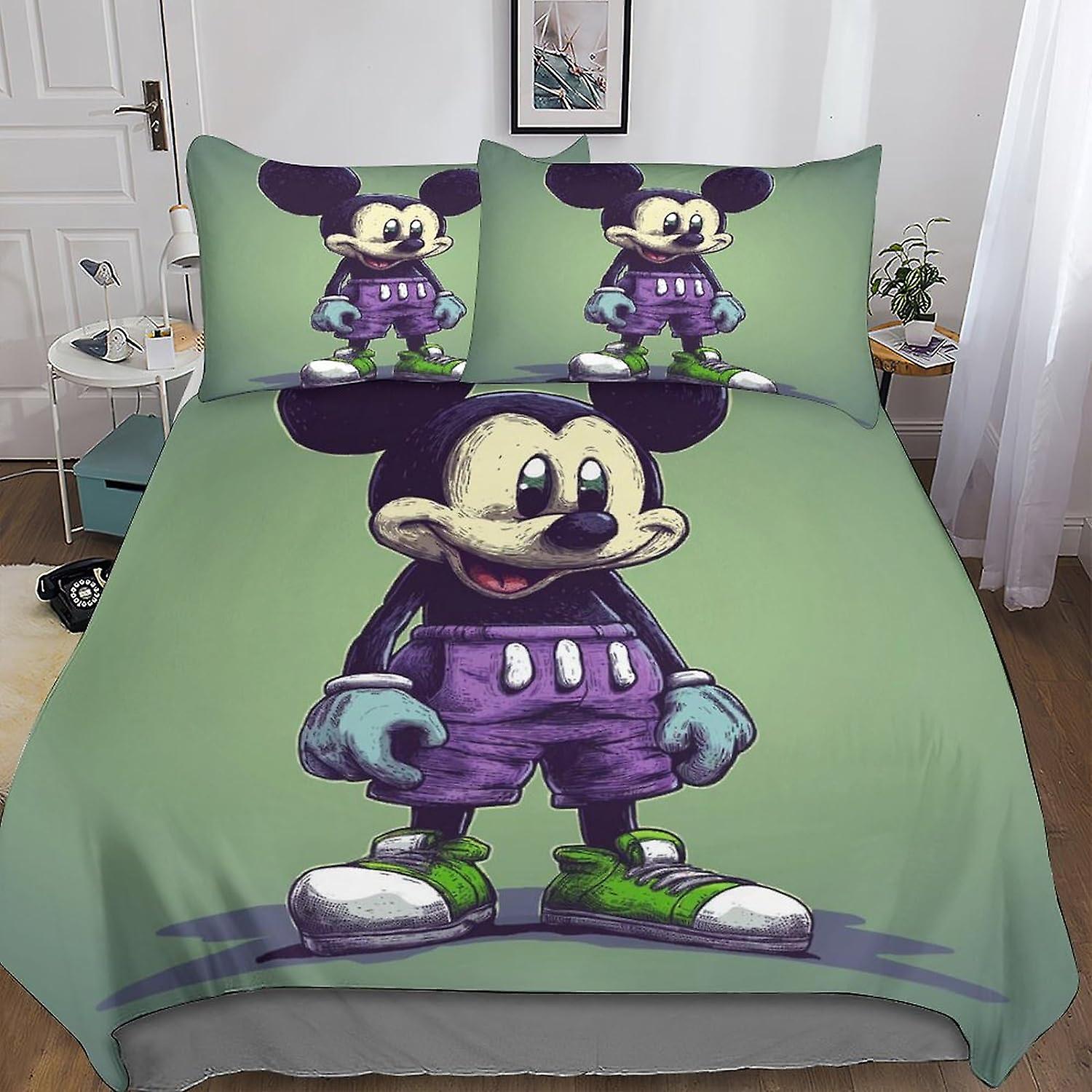 DSJackson Mickey Mouse 3D Printed Duvet Cover 3-piece Cartoon Quilt Cover Bedding Set with Microfiber with Hidden Zipper Closure with Pillowcases Kids