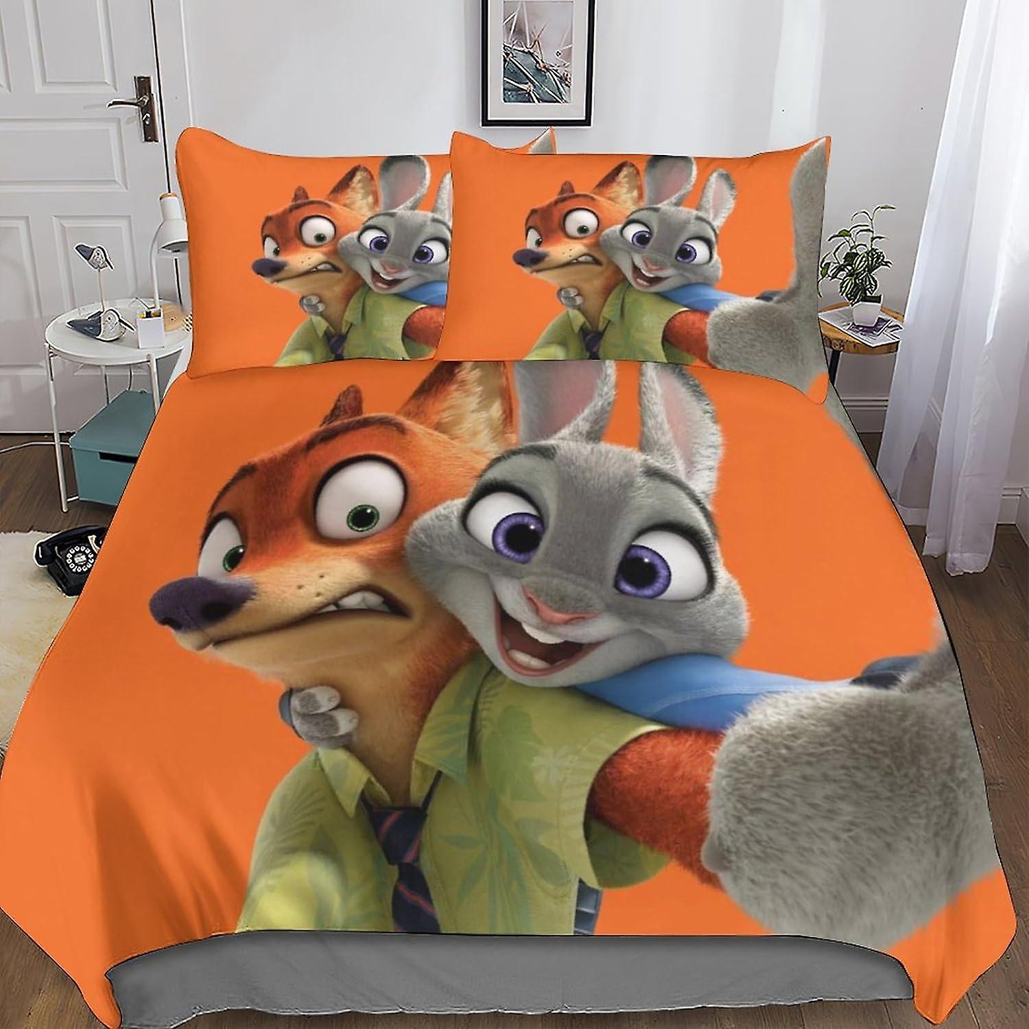 EKENOZ Zootropolis 3D Comforter Cover Set for Kids Boys Judy Hopps & Nick Wilde Duvet Cover 3 Pieces Set Youth Teens Bedding Set Quilt Cover with Zipp