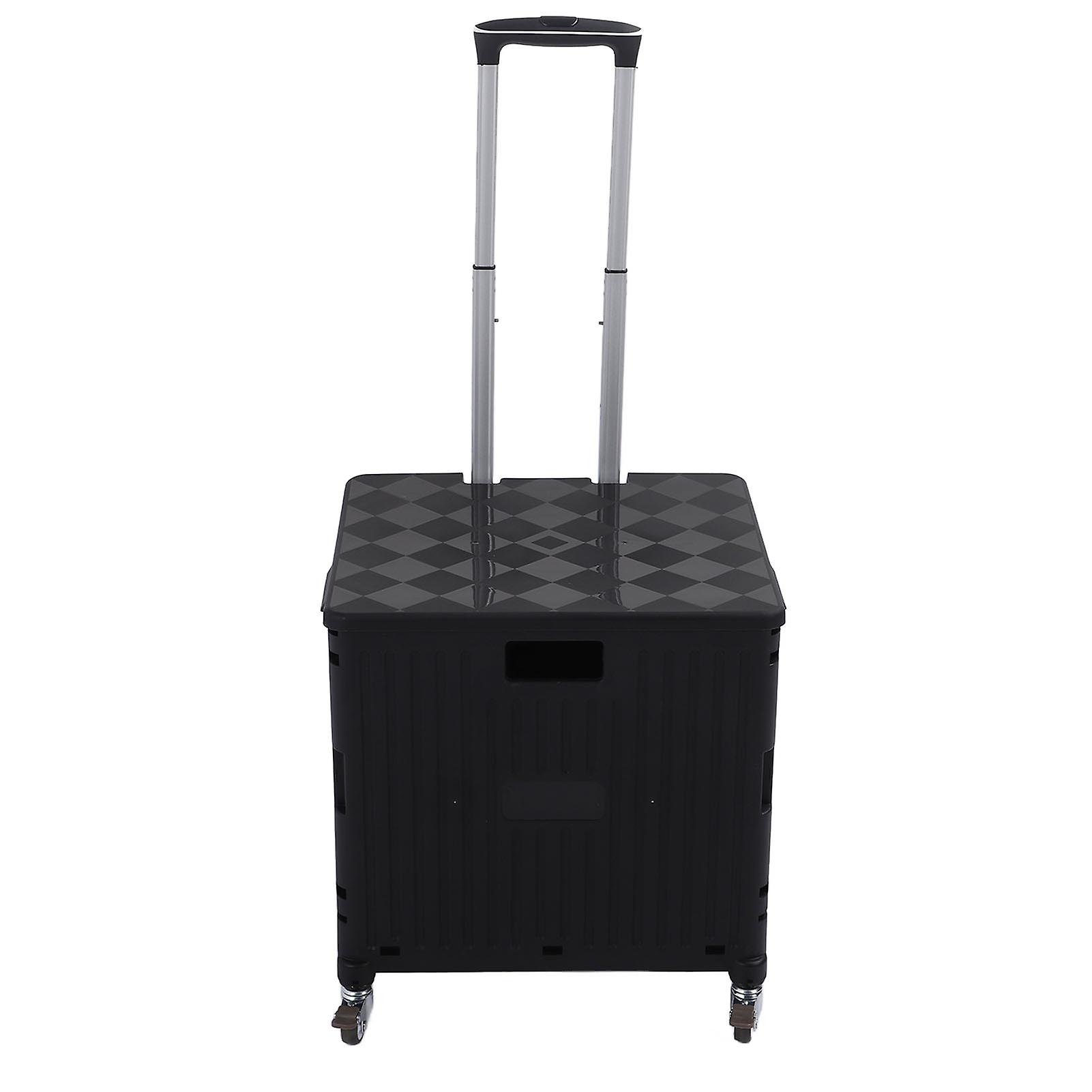 Collapsible Utility Cart Rolling Crate Swivel Casters PP Strong with Telescopic Handle Lid Storage Cart for Shopping Black