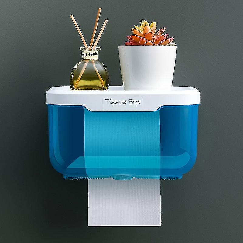 トイレットペーパーホルダー用トイレットペーパーホルダータオルホルダーバスルームディスペンサー収納ボックス(青)