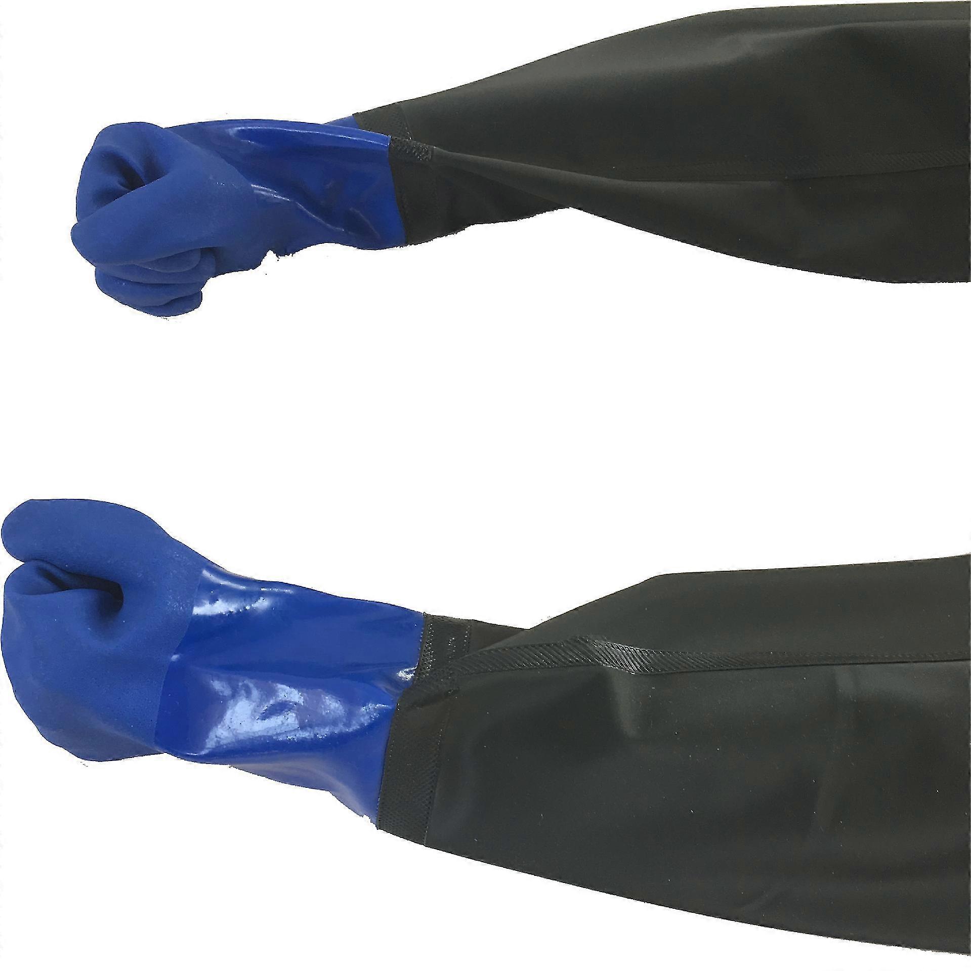 Un sac contenant deux paires de gants de bassin, des gants de sablage bleu fonc effet long, des gants de travail rsistants aux acides, une paume g