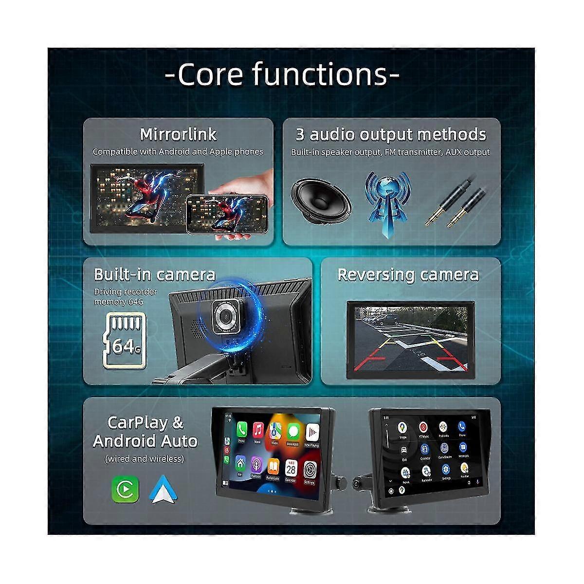 9inch Car Radio With Dashcam, Dash Mount Carplay & Android Auto, Car Stereo Bluetooth, Mirror Link