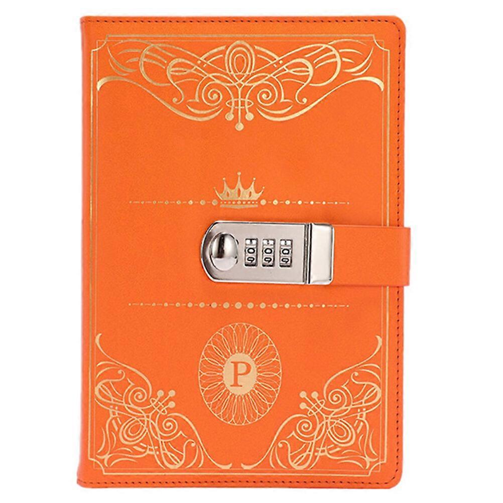 1PC Vintage Style PU Cover Diary Notebook Journal Notepad with Code Lock (Orange)