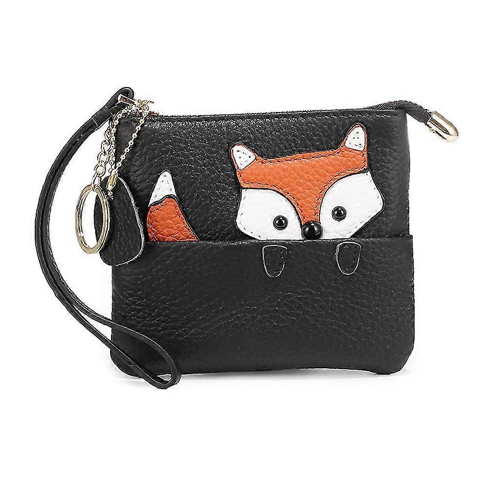 Women's wallet small size cute ultra-thin creative cartoon fox shape, black